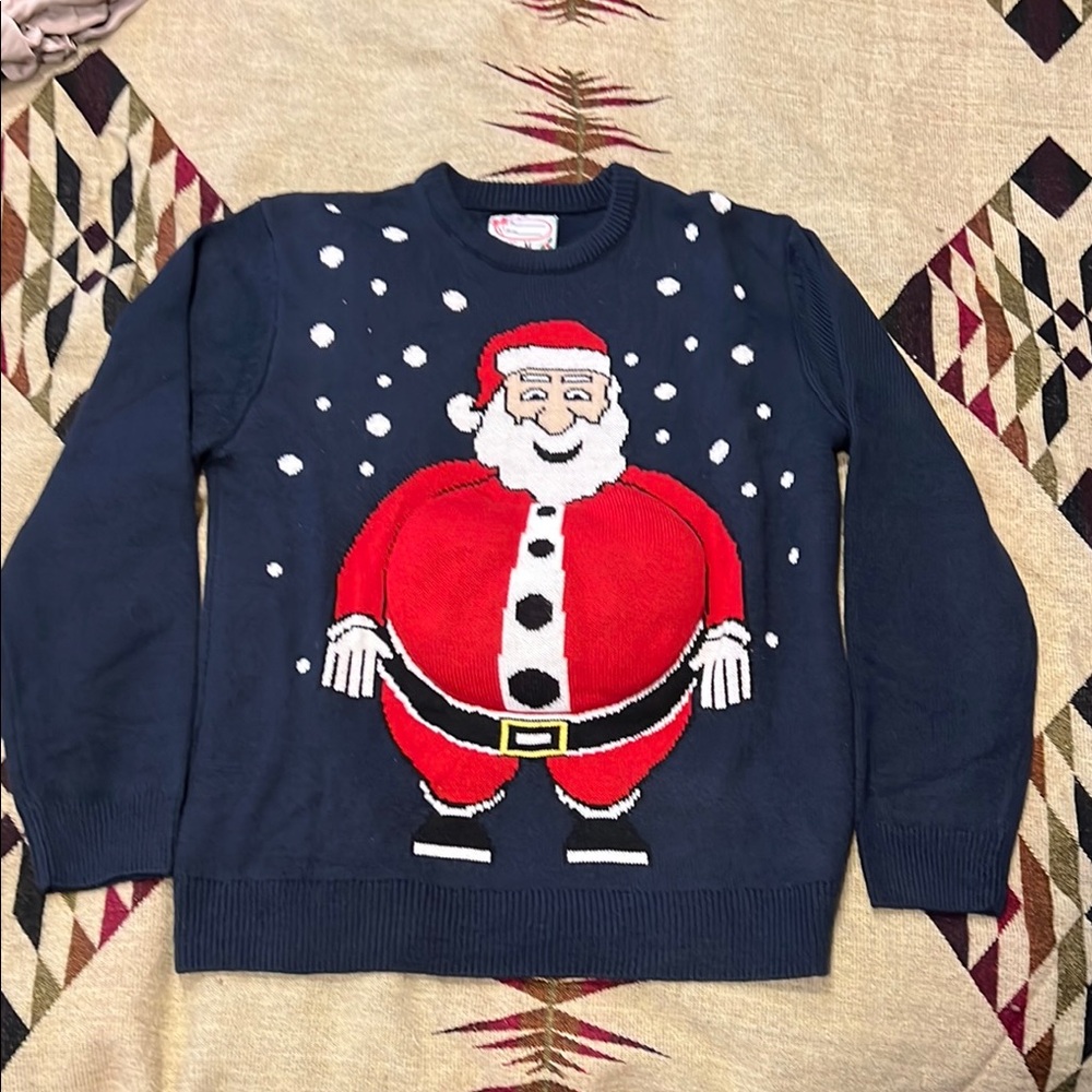 Navy Blue Santa Holiday Christmas Sweater